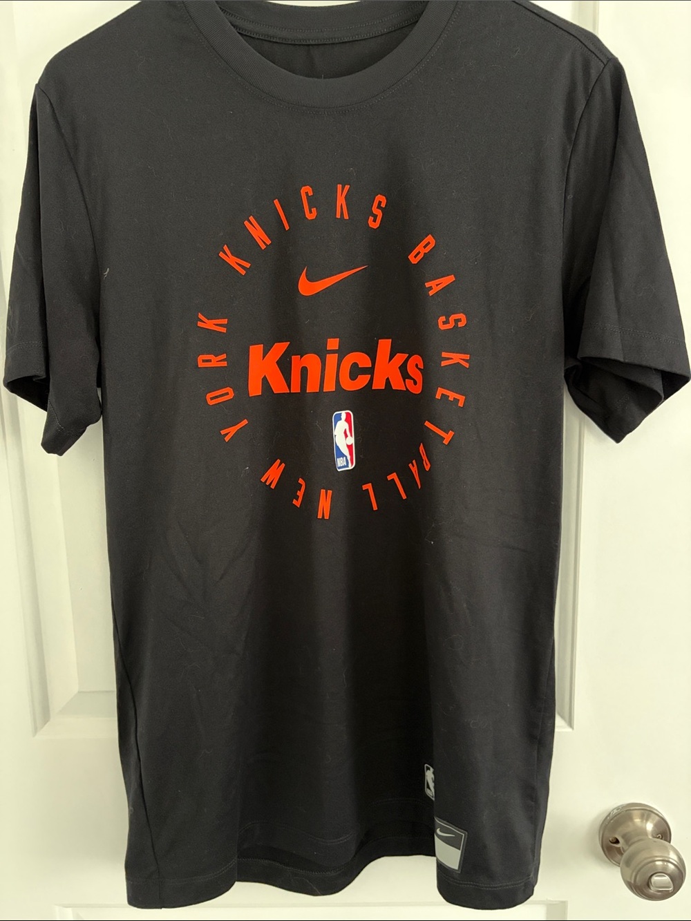 Nike Black T-Shirt with Orange Knicks Circle Logo - S